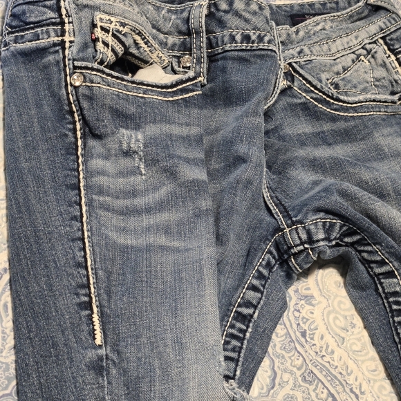 Y2K VIGOSS The Dublin Capri Jeans 9/10 Blue Embellished Rhinestone Bling Denim - Picture 6 of 16